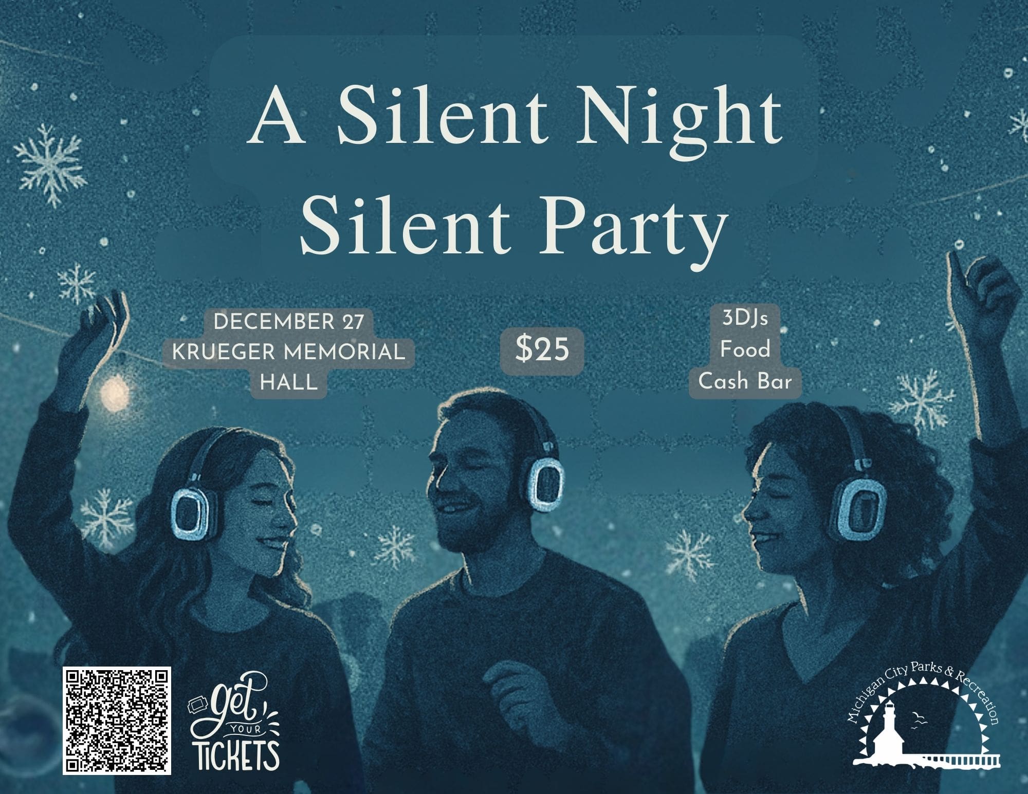 A Silent Night Silent Party Flier 2025 Michigan City Parks and Rec