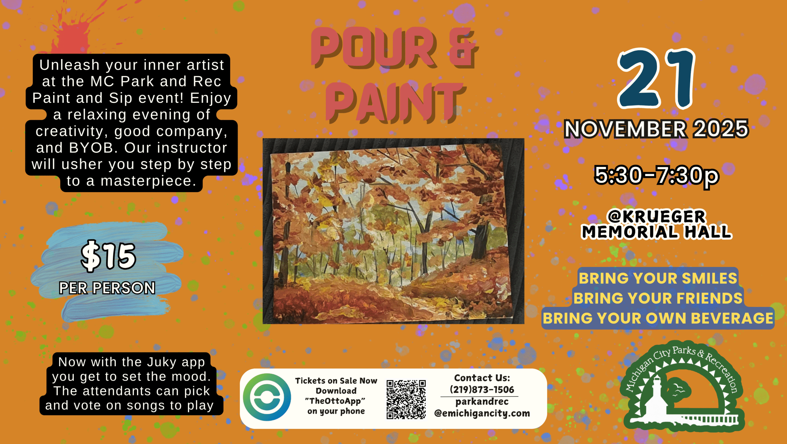 MC Park and Rec Pour and Paint Nov 21 2025 5:30-7:30pm Krueger Memorial Hall $15